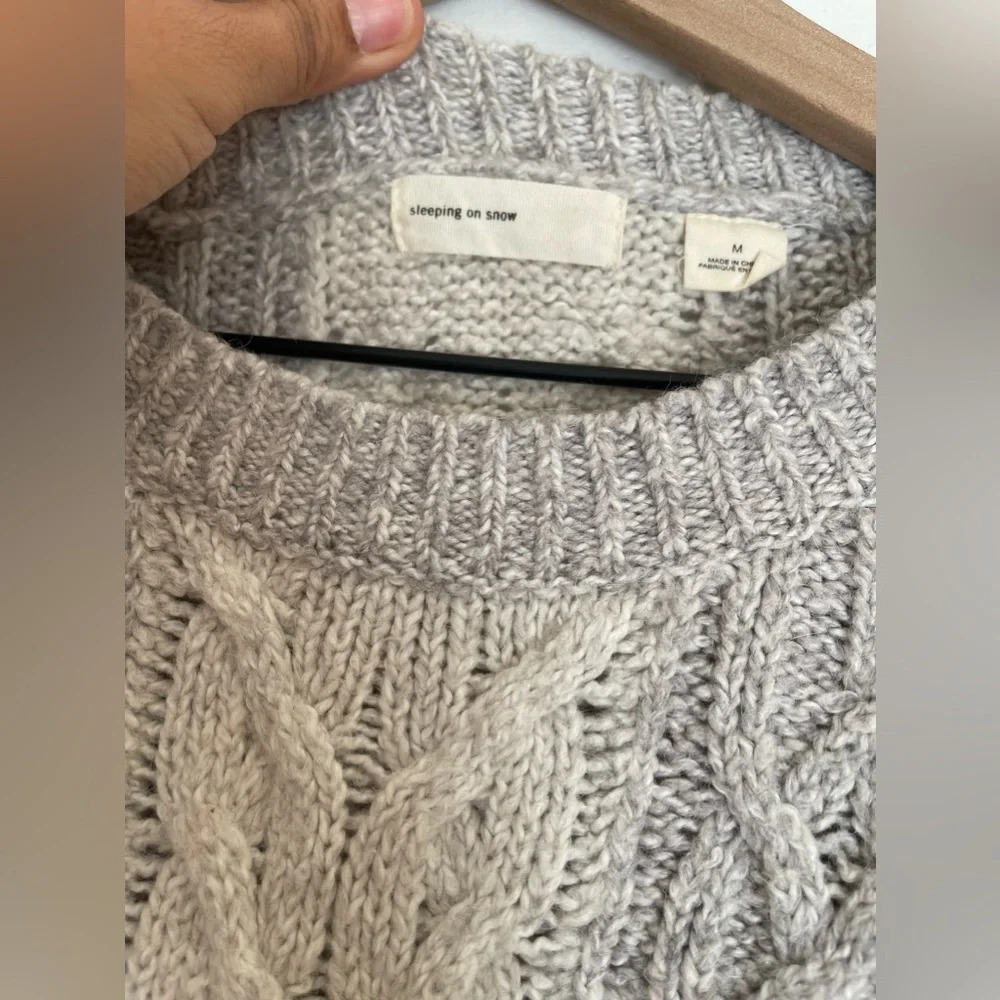 Anthropologie Sleeping on Snow M Cable Knit Pullover Sweater Gray Ivory $168 - Picture 6 of 11